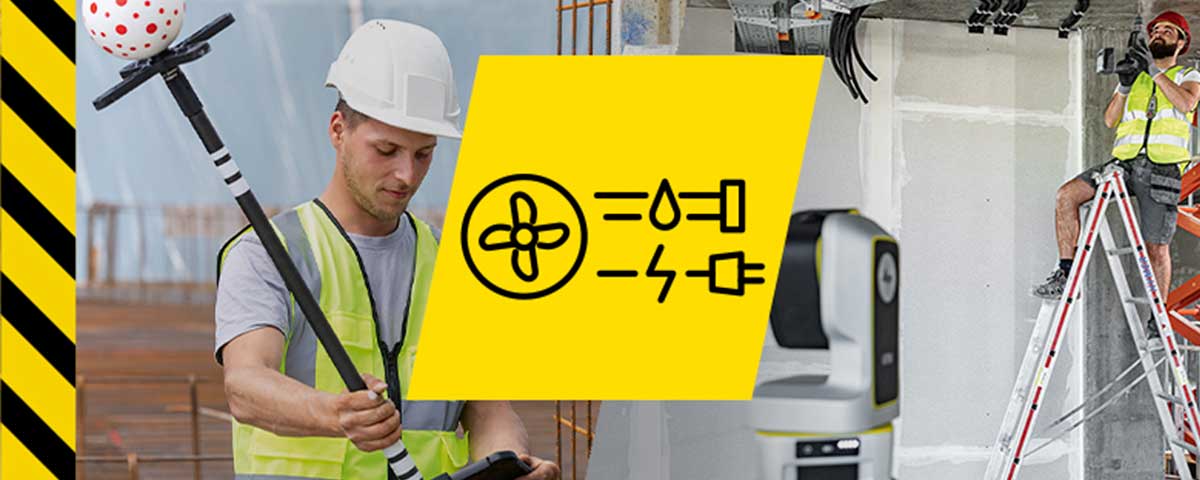 Leica iCON iCS50 robotic construction tool used layout points with the vPole and to mark ceiling drill holes for a suspended ceiling installation.    